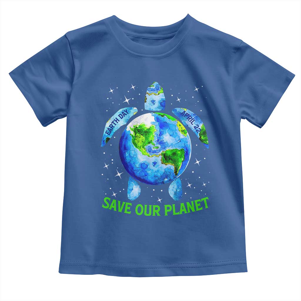 Earth Day 2025 Toddler T Shirt Save The Planet Sea Turtle Recycle Ocean Environment TS10 Royal Blue Print Your Wear