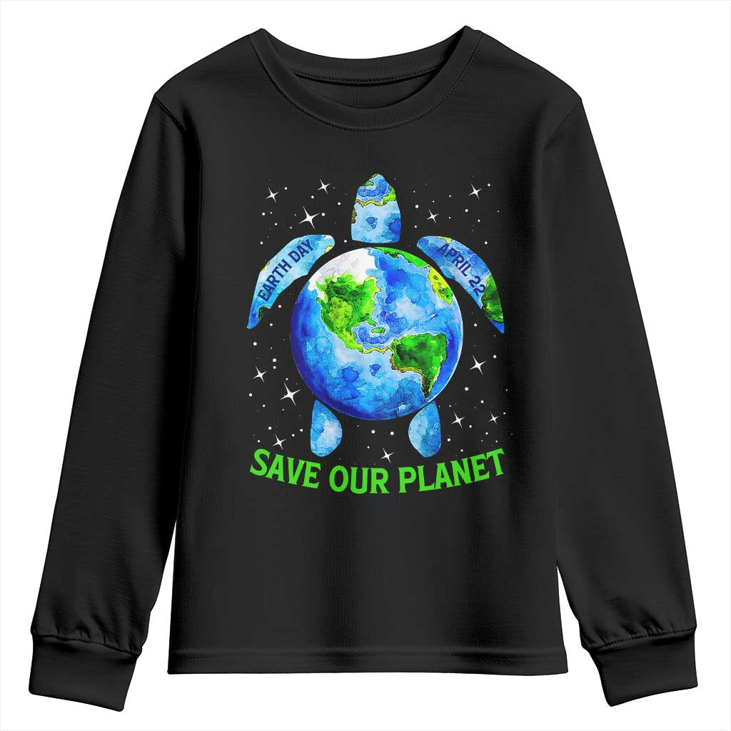 Earth Day 2025 Youth Sweatshirt Save The Planet Sea Turtle Recycle Ocean Environment TS10 Black Print Your Wear