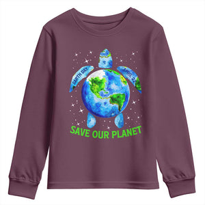 Earth Day 2025 Youth Sweatshirt Save The Planet Sea Turtle Recycle Ocean Environment TS10 Maroon Print Your Wear