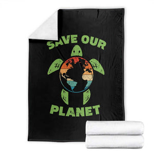 Retro Earth Day Throw Blanket Save Our Planet Sea Turtle Recycle Ocean Environment TS10 Black Print Your Wear
