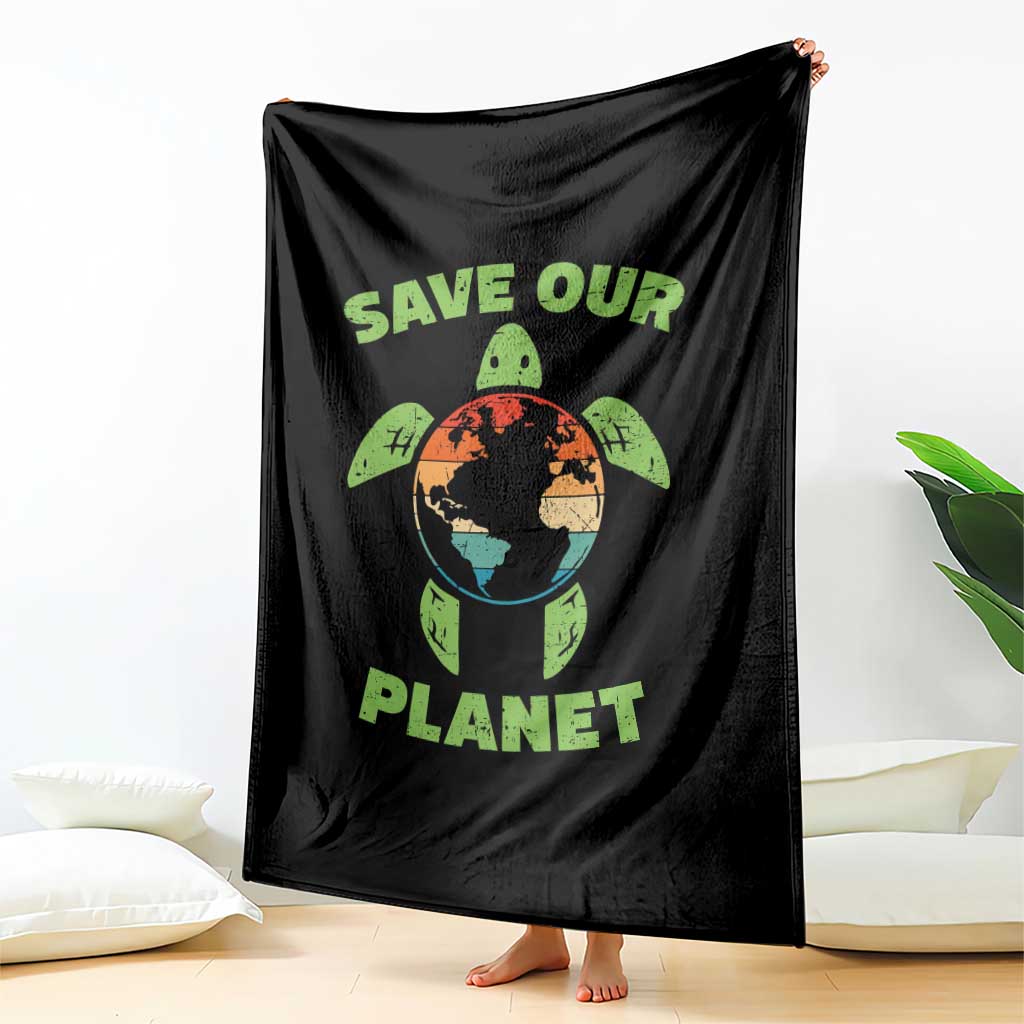 Retro Earth Day Throw Blanket Save Our Planet Sea Turtle Recycle Ocean Environment TS10 Print Your Wear