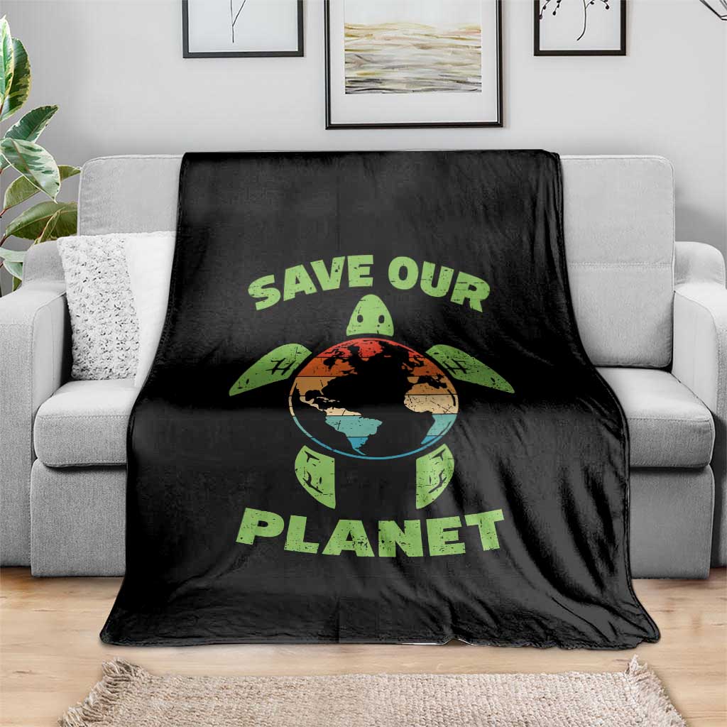 Retro Earth Day Throw Blanket Save Our Planet Sea Turtle Recycle Ocean Environment TS10 Print Your Wear