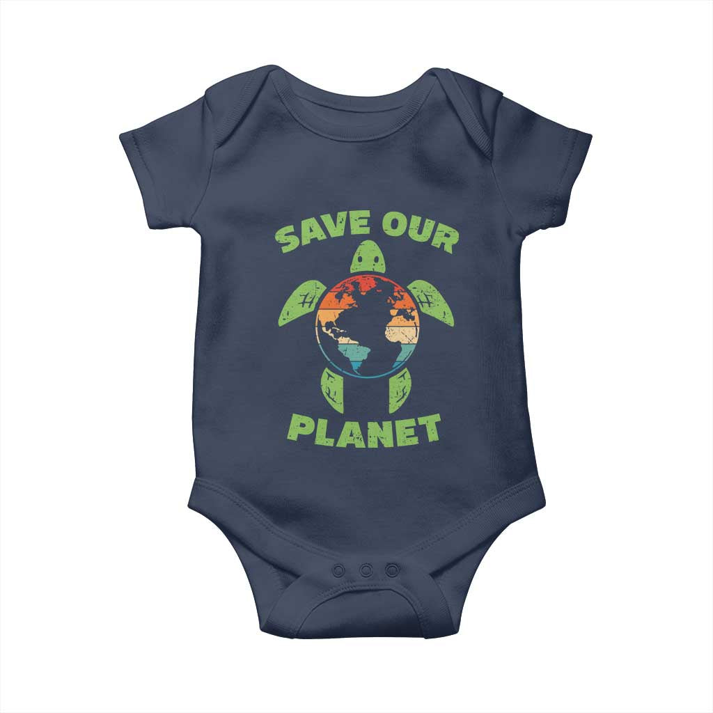 Retro Earth Day Baby Onesie Save Our Planet Sea Turtle Recycle Ocean Environment TS10 Navy Print Your Wear