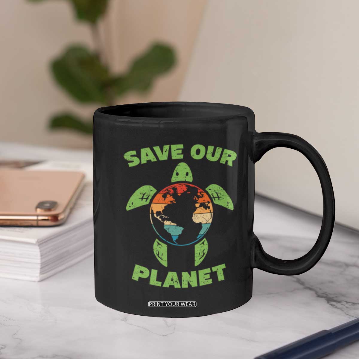 Retro Earth Day Coffee Mug Save Our Planet Sea Turtle Recycle Ocean Environment TS10 Print Your Wear