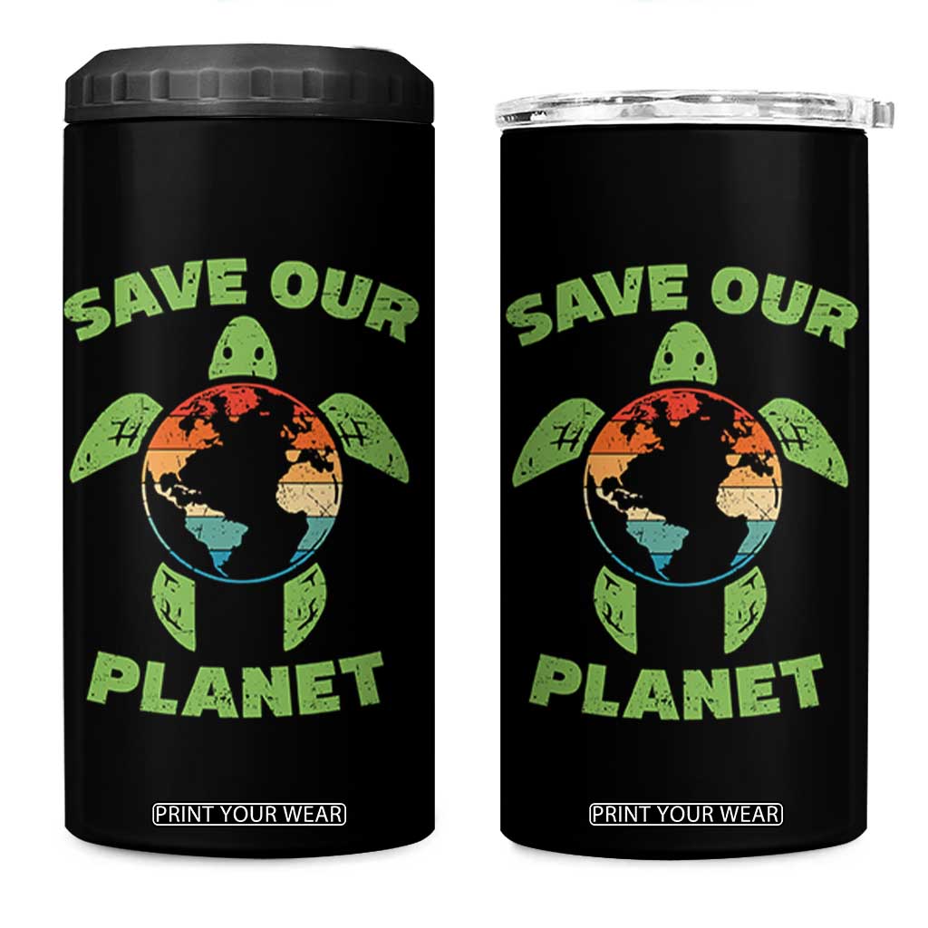 Retro Earth Day 4 in 1 Can Cooler Tumbler Save Our Planet Sea Turtle Recycle Ocean Environment TS10 One Size: 16 oz Black Print Your Wear