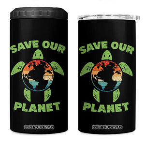Retro Earth Day 4 in 1 Can Cooler Tumbler Save Our Planet Sea Turtle Recycle Ocean Environment TS10 One Size: 16 oz Black Print Your Wear