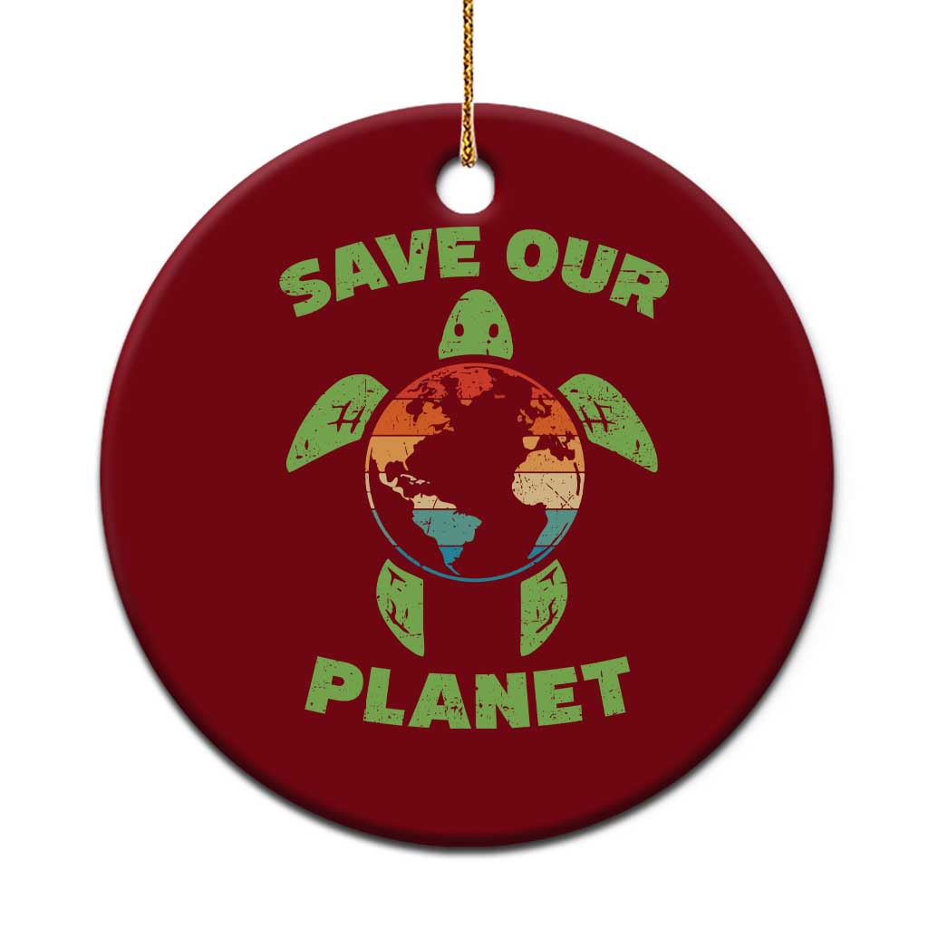 Retro Earth Day Ceramic Ornament Save Our Planet Sea Turtle Recycle Ocean Environment TS10 1pc Red Print Your Wear