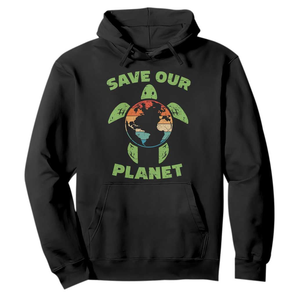 Retro Earth Day Hoodie Save Our Planet Sea Turtle Recycle Ocean Environment TS10 Black Print Your Wear