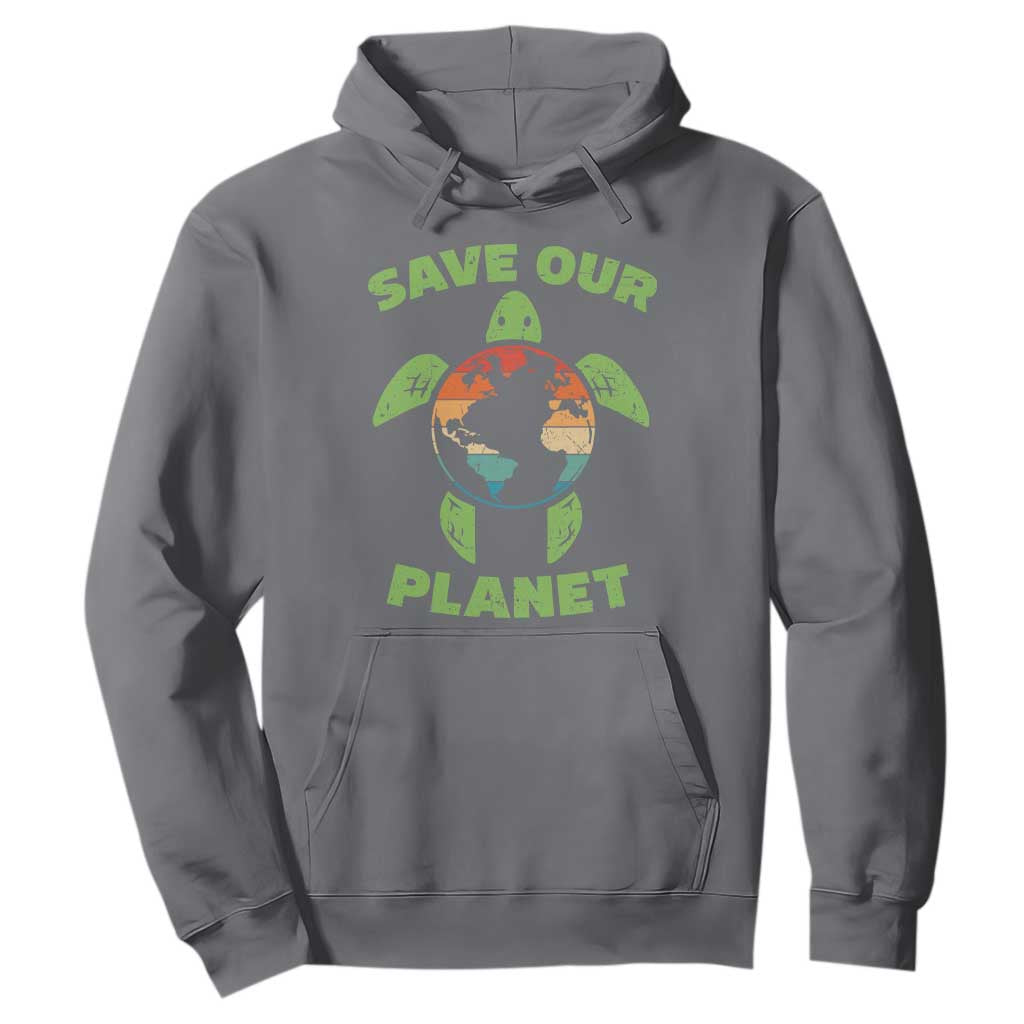 Retro Earth Day Hoodie Save Our Planet Sea Turtle Recycle Ocean Environment TS10 Charcoal Print Your Wear