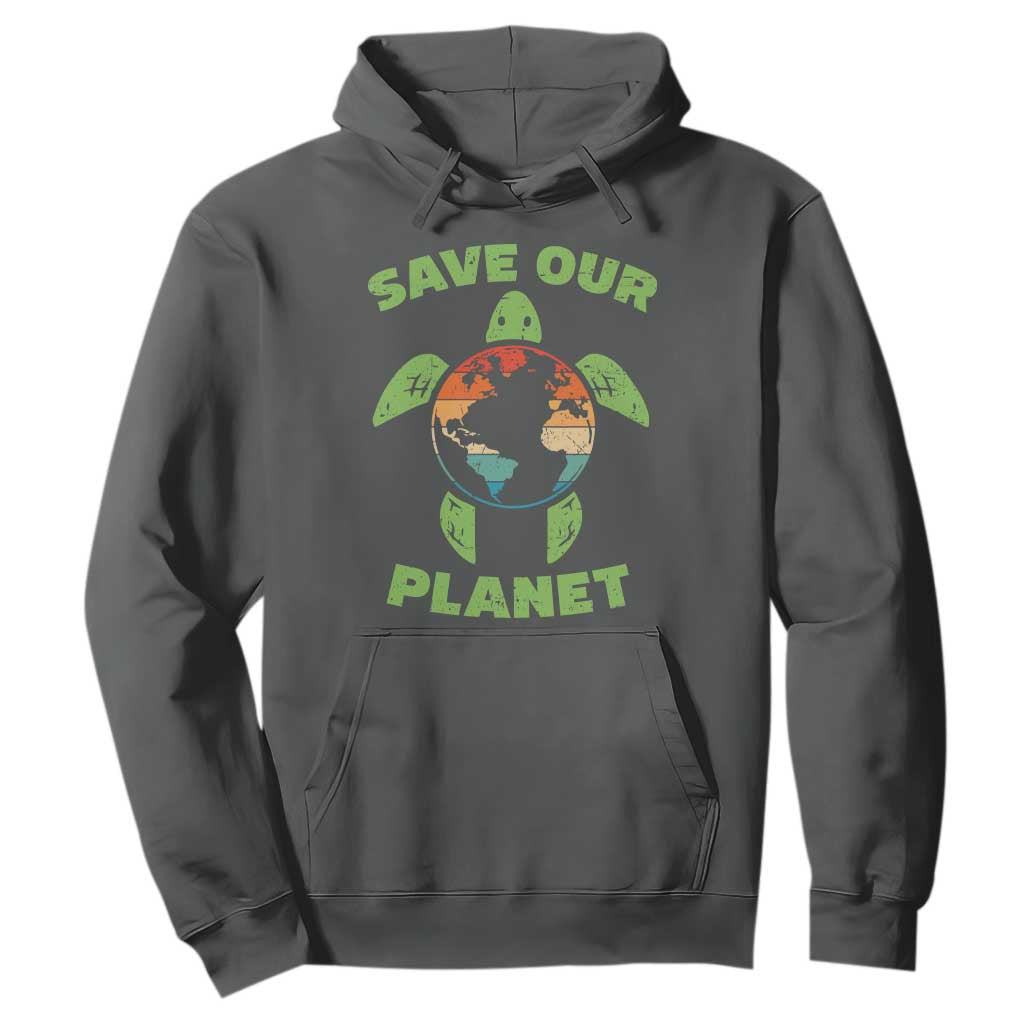 Retro Earth Day Hoodie Save Our Planet Sea Turtle Recycle Ocean Environment TS10 Dark Heather Print Your Wear