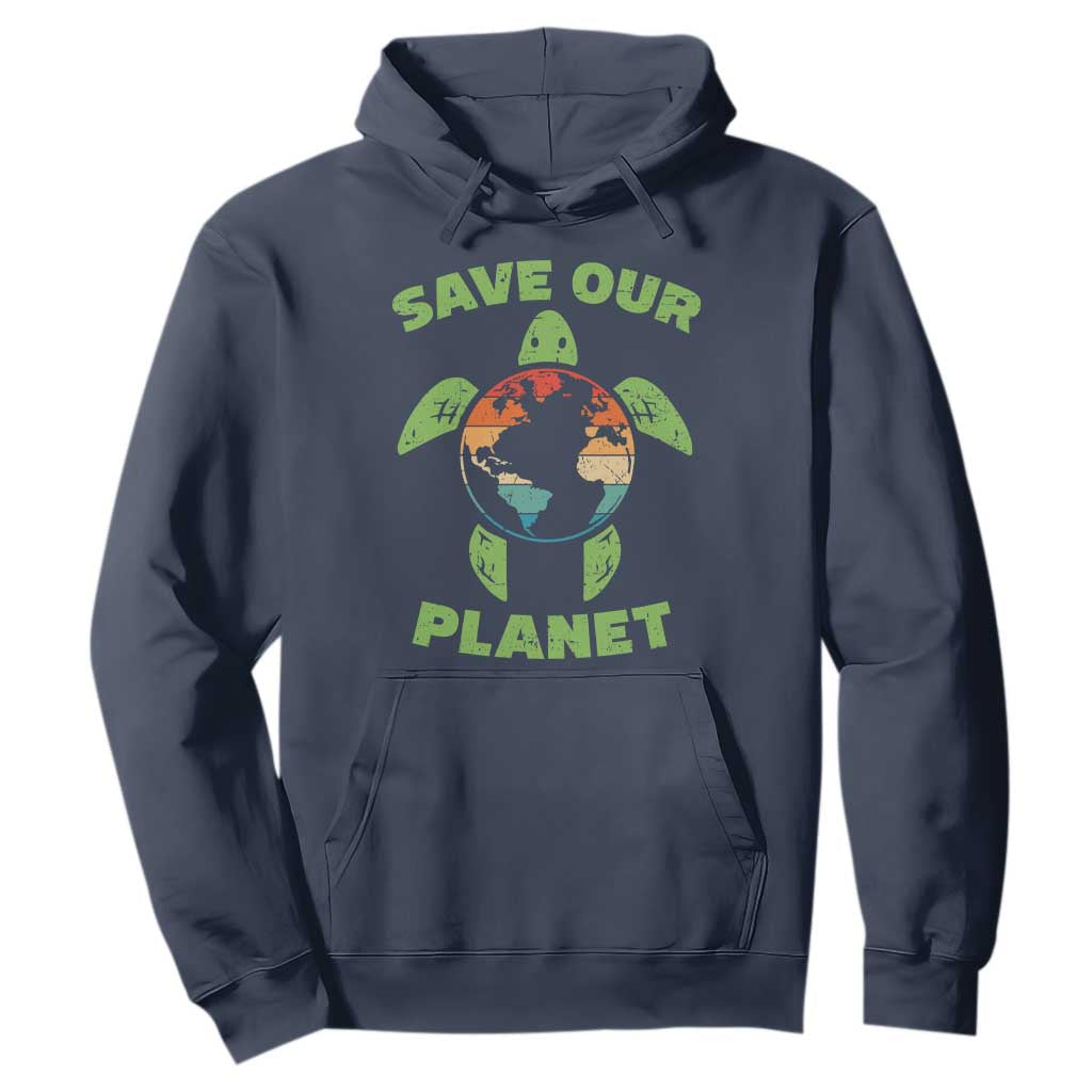 Retro Earth Day Hoodie Save Our Planet Sea Turtle Recycle Ocean Environment TS10 Navy Print Your Wear