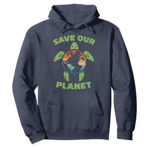 Retro Earth Day Hoodie Save Our Planet Sea Turtle Recycle Ocean Environment TS10 Navy Print Your Wear