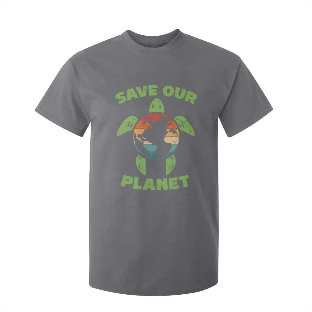 Retro Earth Day T Shirt For Kid Save Our Planet Sea Turtle Recycle Ocean Environment TS10 Charcoal Print Your Wear