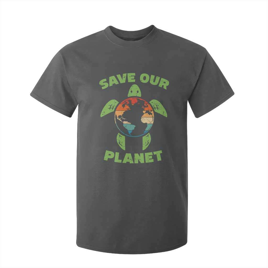 Retro Earth Day T Shirt For Kid Save Our Planet Sea Turtle Recycle Ocean Environment TS10 Dark Heather Print Your Wear
