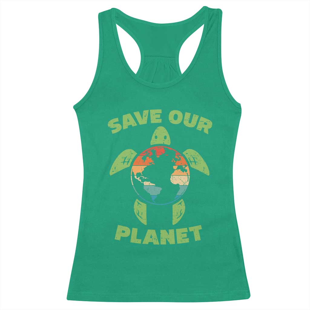Retro Earth Day Racerback Tank Top Save Our Planet Sea Turtle Recycle Ocean Environment TS10 Irish Green Print Your Wear