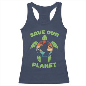 Retro Earth Day Racerback Tank Top Save Our Planet Sea Turtle Recycle Ocean Environment TS10 Navy Print Your Wear