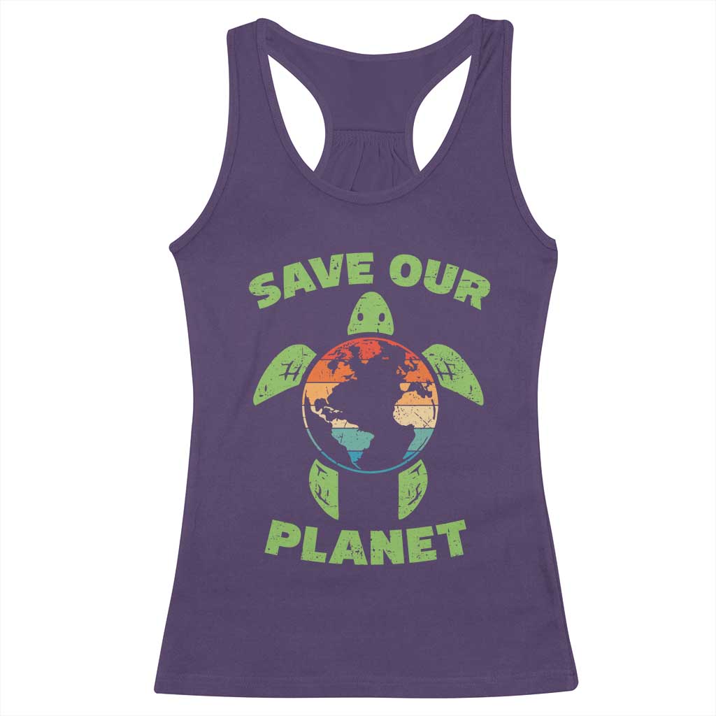 Retro Earth Day Racerback Tank Top Save Our Planet Sea Turtle Recycle Ocean Environment TS10 Purple Print Your Wear