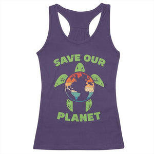 Retro Earth Day Racerback Tank Top Save Our Planet Sea Turtle Recycle Ocean Environment TS10 Purple Print Your Wear
