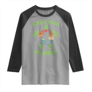 Retro Earth Day Raglan Shirt Save Our Planet Sea Turtle Recycle Ocean Environment TS10 Sport Gray Black Print Your Wear