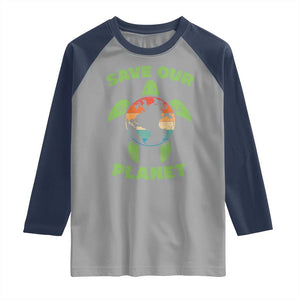 Retro Earth Day Raglan Shirt Save Our Planet Sea Turtle Recycle Ocean Environment TS10 Sport Gray Navy Print Your Wear