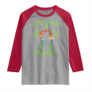 Retro Earth Day Raglan Shirt Save Our Planet Sea Turtle Recycle Ocean Environment TS10 Sport Gray Red Print Your Wear