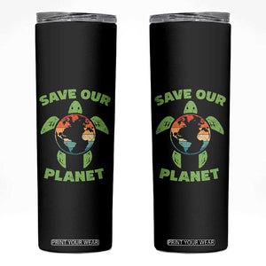Retro Earth Day Skinny Tumbler Save Our Planet Sea Turtle Recycle Ocean Environment TS10 Black Print Your Wear