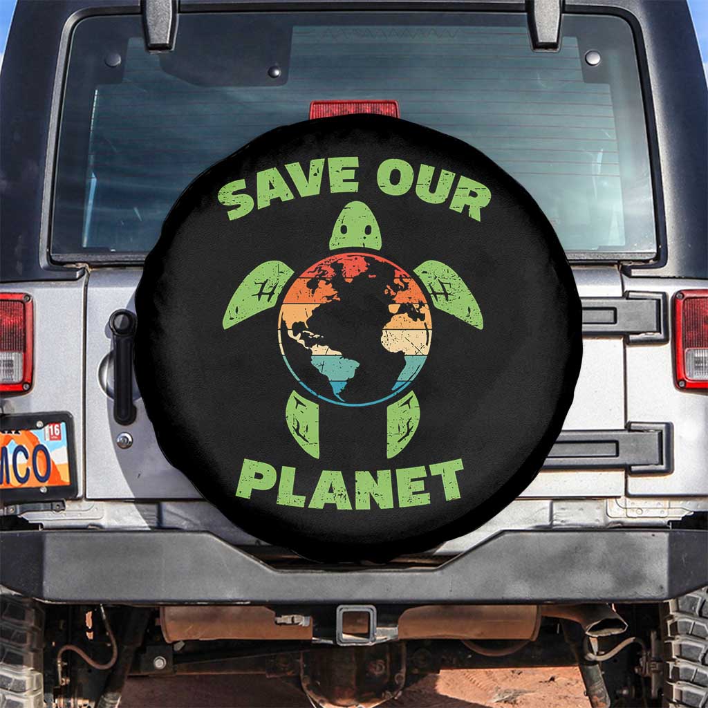 Retro Earth Day Spare Tire Cover Save Our Planet Sea Turtle Recycle Ocean Environment TS10 No hole Black Print Your Wear