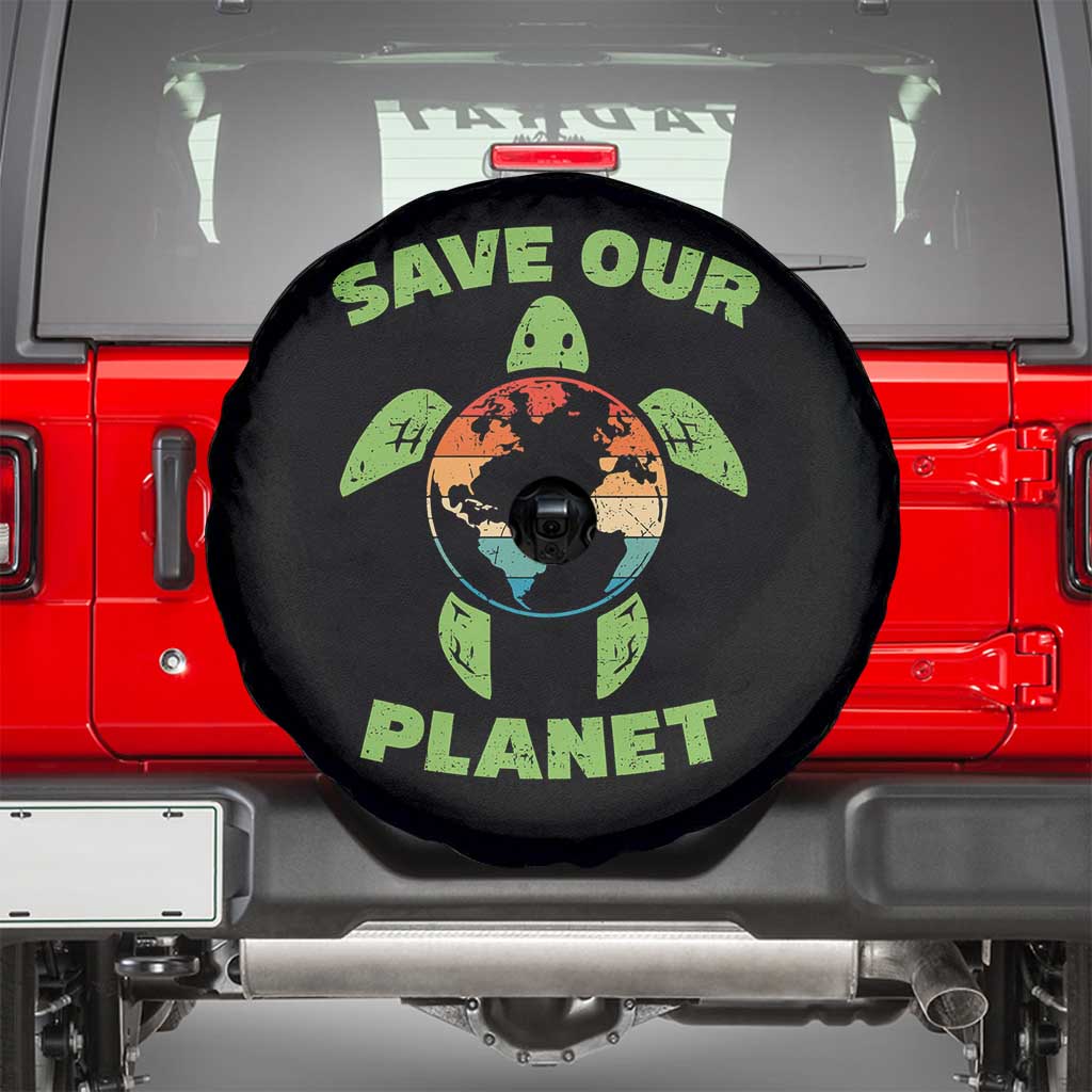 Retro Earth Day Spare Tire Cover Save Our Planet Sea Turtle Recycle Ocean Environment TS10 Black Print Your Wear