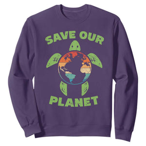Retro Earth Day Sweatshirt Save Our Planet Sea Turtle Recycle Ocean Environment TS10 Purple Print Your Wear