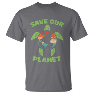 Retro Earth Day T Shirt Save Our Planet Sea Turtle Recycle Ocean Environment TS10 Charcoal Print Your Wear