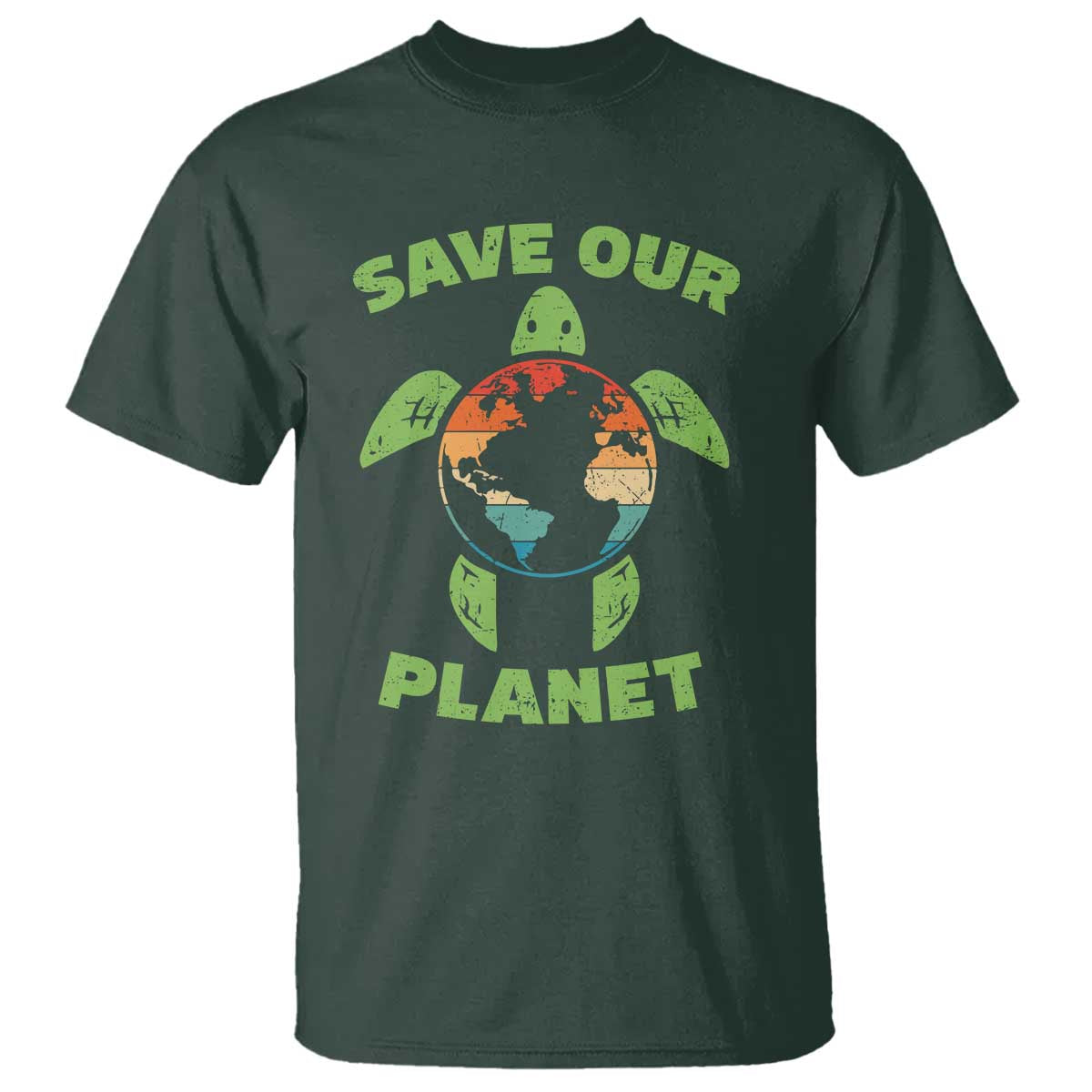 Retro Earth Day T Shirt Save Our Planet Sea Turtle Recycle Ocean Environment TS10 Dark Forest Green Print Your Wear
