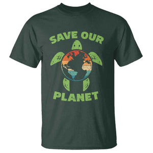 Retro Earth Day T Shirt Save Our Planet Sea Turtle Recycle Ocean Environment TS10 Dark Forest Green Print Your Wear