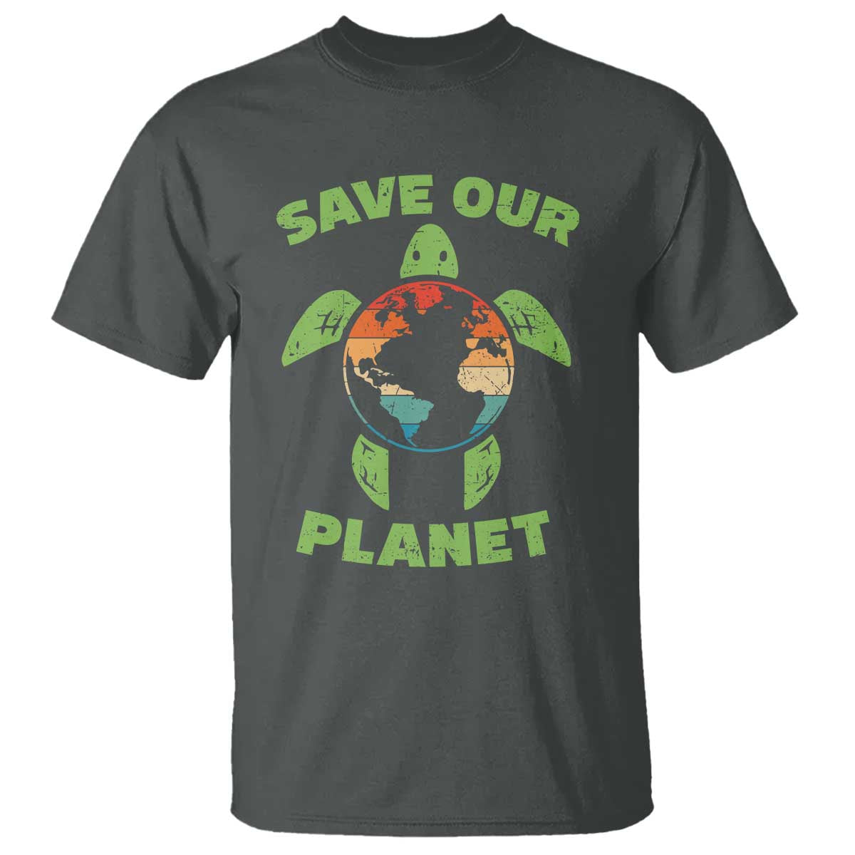 Retro Earth Day T Shirt Save Our Planet Sea Turtle Recycle Ocean Environment TS10 Dark Heather Print Your Wear