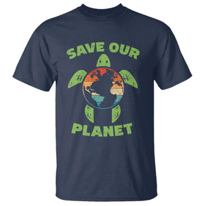 Retro Earth Day T Shirt Save Our Planet Sea Turtle Recycle Ocean Environment TS10 Navy Print Your Wear
