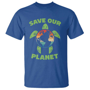 Retro Earth Day T Shirt Save Our Planet Sea Turtle Recycle Ocean Environment TS10 Royal Blue Print Your Wear