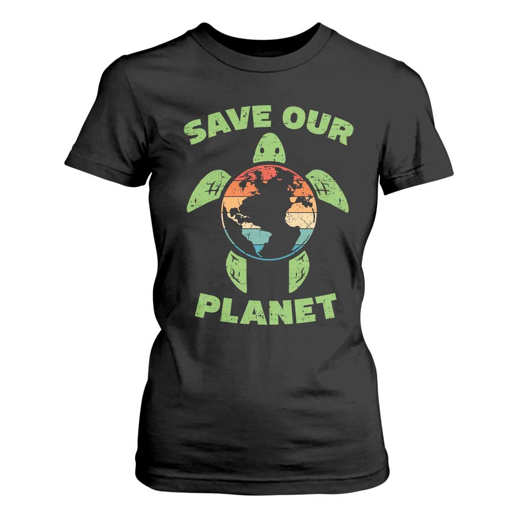 Retro Earth Day T Shirt For Women Save Our Planet Sea Turtle Recycle Ocean Environment TS10 Black Print Your Wear
