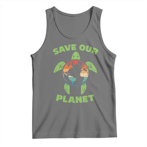 Retro Earth Day Tank Top Save Our Planet Sea Turtle Recycle Ocean Environment TS10 Black Heather Print Your Wear