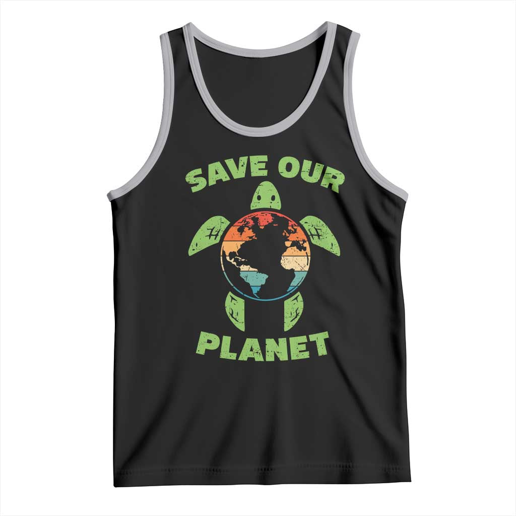 Retro Earth Day Tank Top Save Our Planet Sea Turtle Recycle Ocean Environment TS10 Black Athletic Heather Print Your Wear