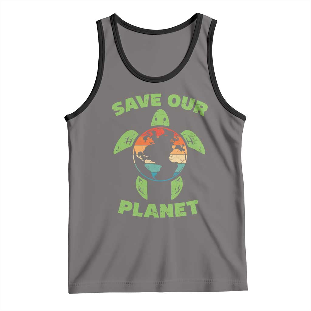 Retro Earth Day Tank Top Save Our Planet Sea Turtle Recycle Ocean Environment TS10 Deep Heather Black Print Your Wear