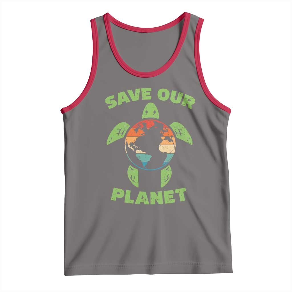 Retro Earth Day Tank Top Save Our Planet Sea Turtle Recycle Ocean Environment TS10 Deep Heather Red Print Your Wear