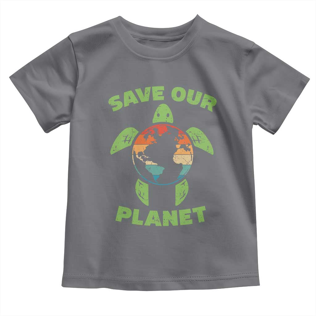 Retro Earth Day Toddler T Shirt Save Our Planet Sea Turtle Recycle Ocean Environment TS10 Charcoal Print Your Wear