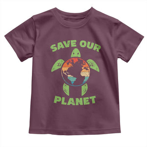 Retro Earth Day Toddler T Shirt Save Our Planet Sea Turtle Recycle Ocean Environment TS10 Maroon Print Your Wear