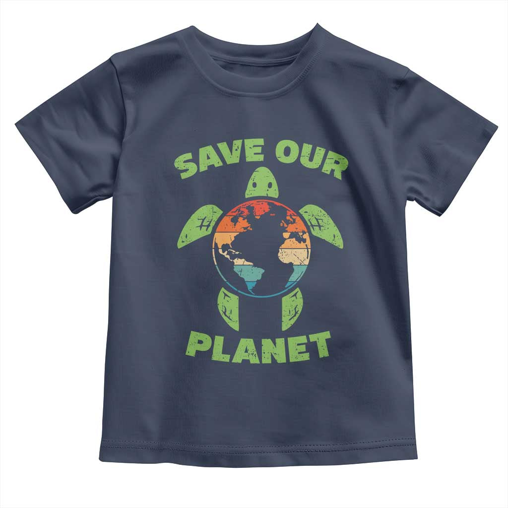Retro Earth Day Toddler T Shirt Save Our Planet Sea Turtle Recycle Ocean Environment TS10 Navy Print Your Wear