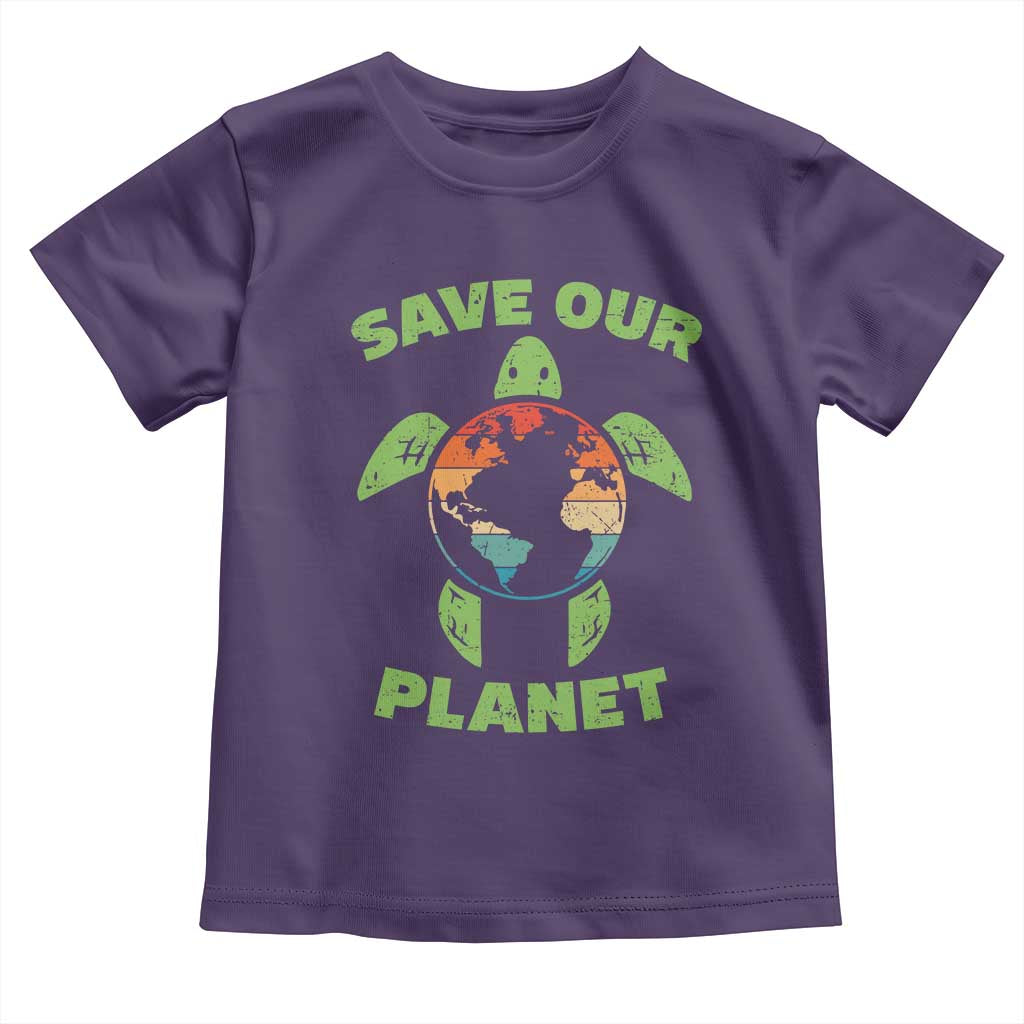 Retro Earth Day Toddler T Shirt Save Our Planet Sea Turtle Recycle Ocean Environment TS10 Purple Print Your Wear