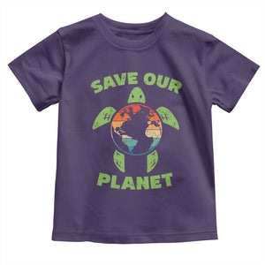 Retro Earth Day Toddler T Shirt Save Our Planet Sea Turtle Recycle Ocean Environment TS10 Purple Print Your Wear