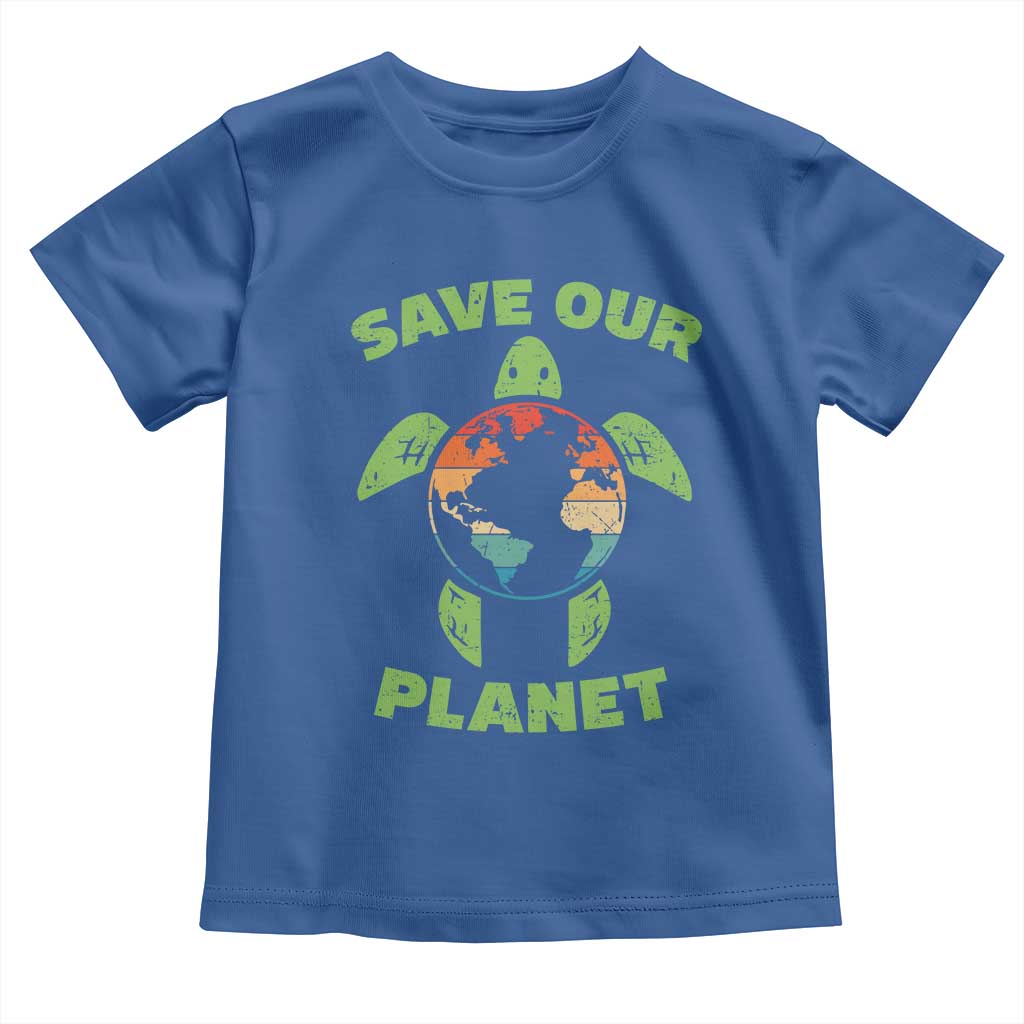 Retro Earth Day Toddler T Shirt Save Our Planet Sea Turtle Recycle Ocean Environment TS10 Royal Blue Print Your Wear