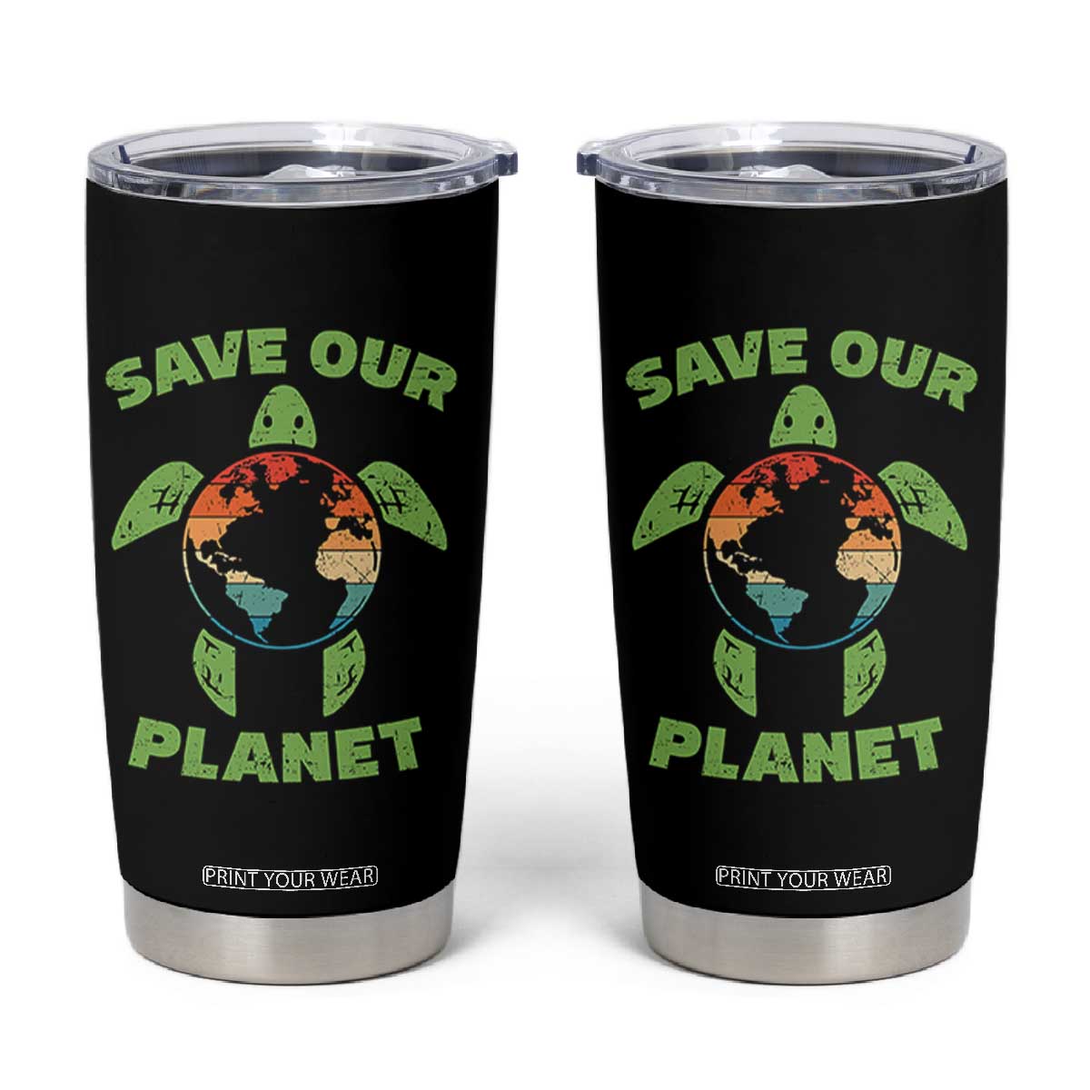Retro Earth Day Tumbler Cup Save Our Planet Sea Turtle Recycle Ocean Environment TS10 Black Print Your Wear