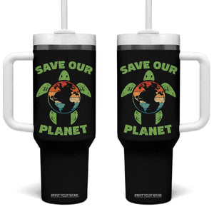 Retro Earth Day Tumbler With Handle Save Our Planet Sea Turtle Recycle Ocean Environment TS10 One Size: 40 oz Black Print Your Wear