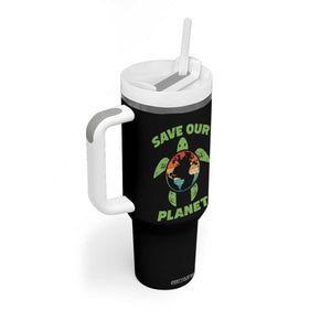 Retro Earth Day Tumbler With Handle Save Our Planet Sea Turtle Recycle Ocean Environment TS10 Print Your Wear