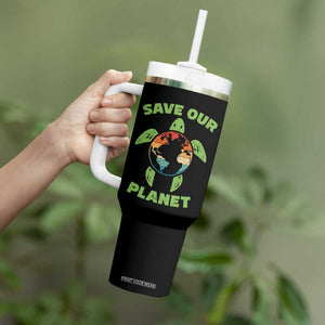 Retro Earth Day Tumbler With Handle Save Our Planet Sea Turtle Recycle Ocean Environment TS10 Print Your Wear